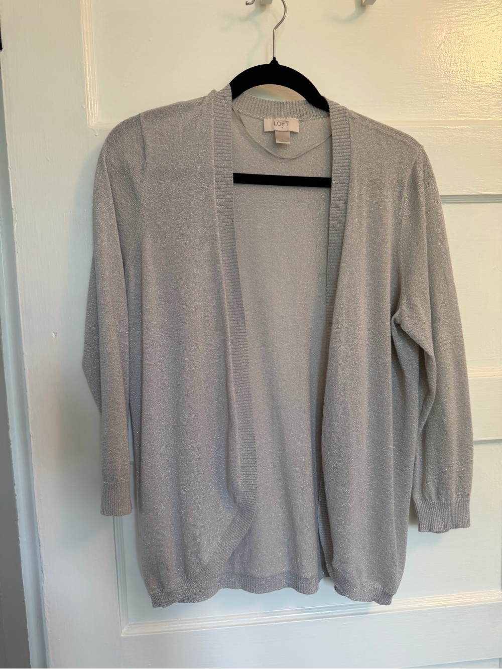 LOFT Open-Front Silver Sparkle Cardigan